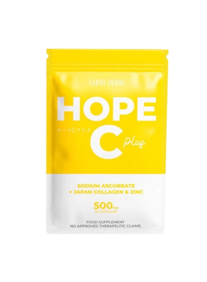 LUNA AURA Hope C Plus Sodium Ascorbate 500mg Capsules with Japan Collagen & Zinc 30 Pieces Skin Nutrition Supplement - Image 1